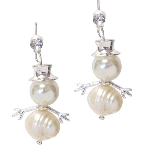 NWT Fresh Water Pearl Snowman Earrings with Silver Snowman Earrings. - Picture 2 of 2